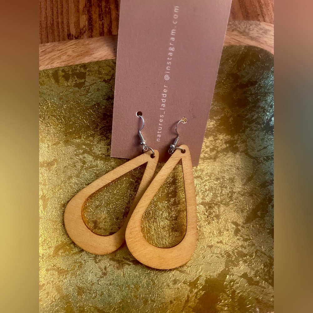 Lightweight Wooden Teardrop Dangle Earrings